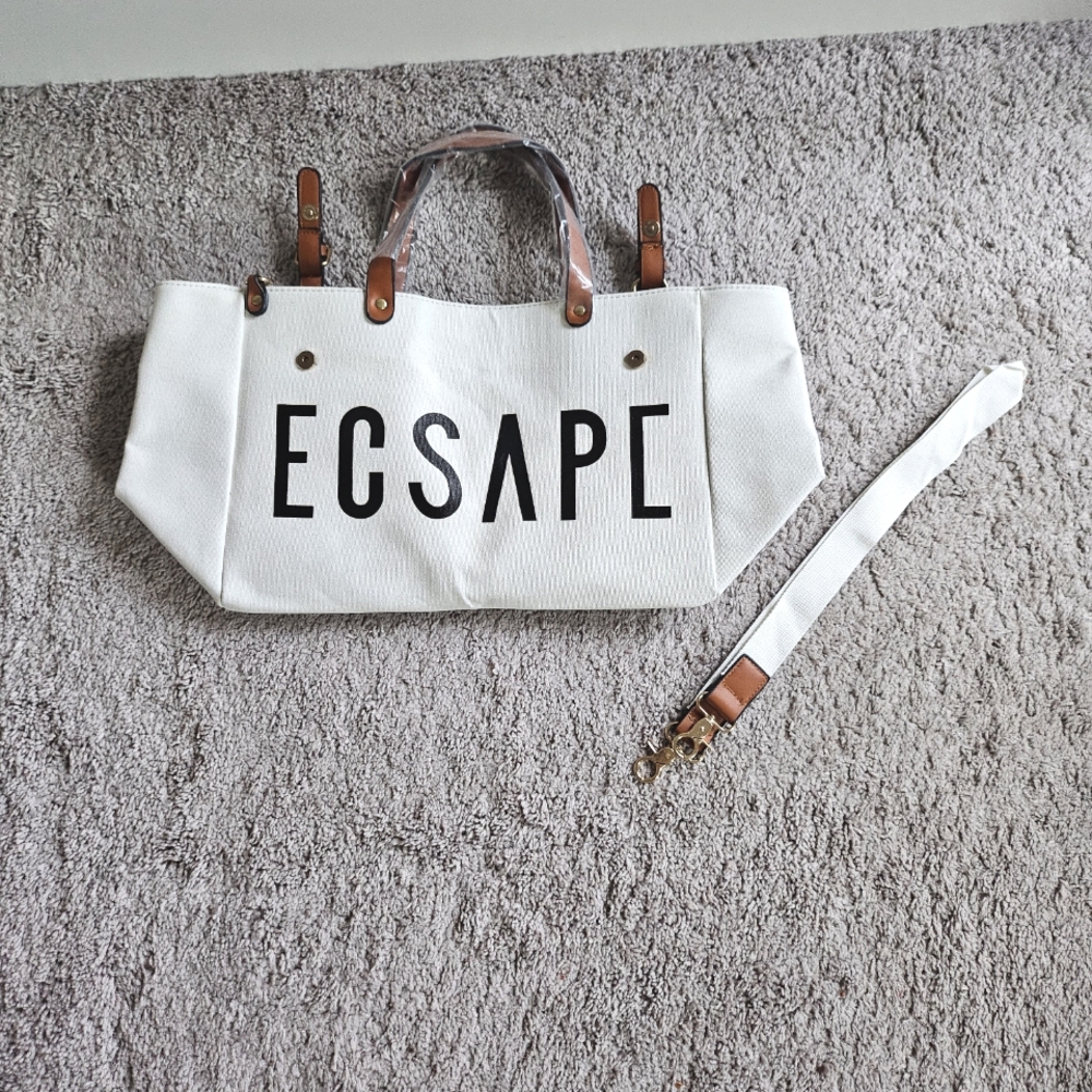 Canvas Tote Bag with Brown Handles